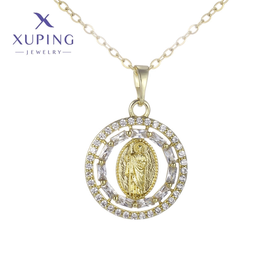 Jewelry Vintage Style Human 304 Stainless Steel Copper Zirconia 18K Gold Plated Plating Pendant Necklace