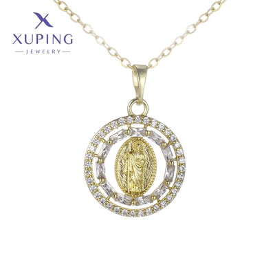 Jewelry Vintage Style Human 304 Stainless Steel Copper Zirconia 18K Gold Plated Plating Pendant Necklace