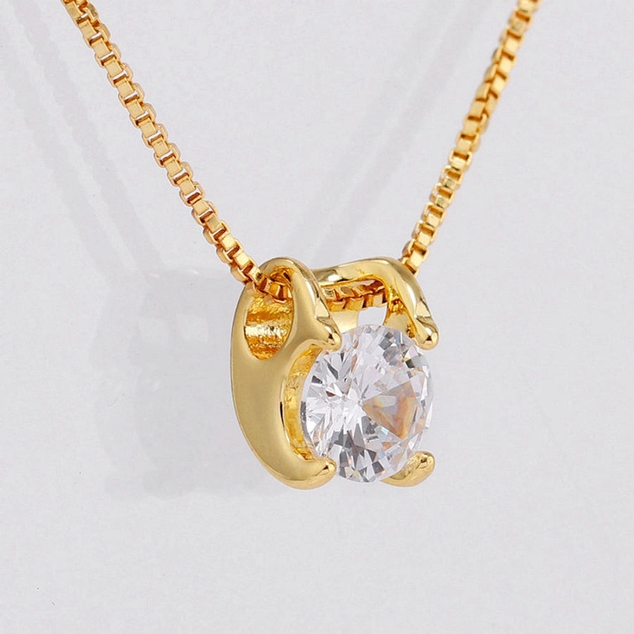 Copper box chain Inlay Round Zircon Pendant Necklace