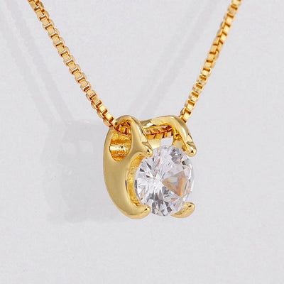 Copper box chain Inlay Round Zircon Pendant Necklace