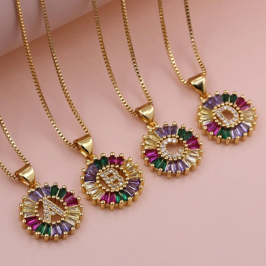 Copper 18K Gold Plated Plating Inlay Letter Zircon Pendant Necklace