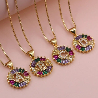 Copper 18K Gold Plated Plating Inlay Letter Zircon Pendant Necklace