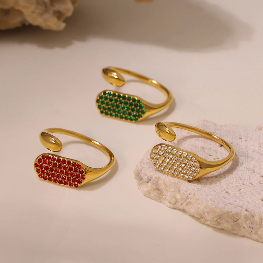 Jewelry Elegant Luxurious Geometric 304 Stainless Steel Zircon 18K Gold Plated Inlay Open Rings