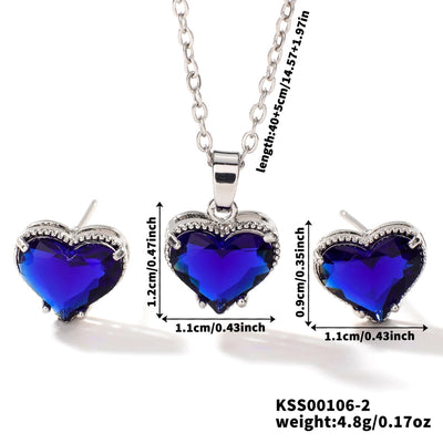 Copper Rhodium Plated Inlay Heart Shape Glass Jewelry Set