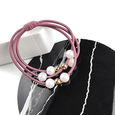 korean style three-in-one pearl hair band high elasticity simple handmade knotted hair rubber band hair rope factory