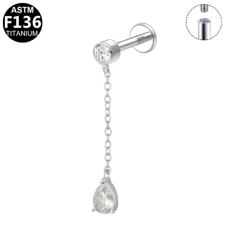 1 Piece Lip Rings Luxurious Classic Style Shiny Round Water Droplets Pure Titanium Titanium Alloy Zircon 14K Gold Plated White Gold Plated Lip Rings Ear Cartilage Rings & Studs