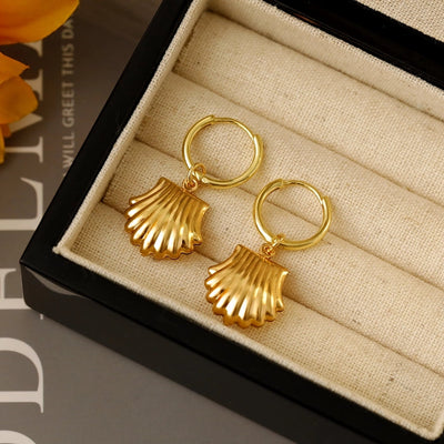 1 Pair Marine Style Scallop Starfish Dolphin Polishing Epoxy 304 Stainless Steel 18K Gold Plated Hoop Earrings Drop Earrings