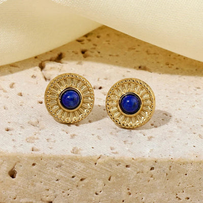 One Pack and Two Pairs Retro French Style Geometric Plating Titanium Steel Natural Stone 14K Gold Plated Ear Studs