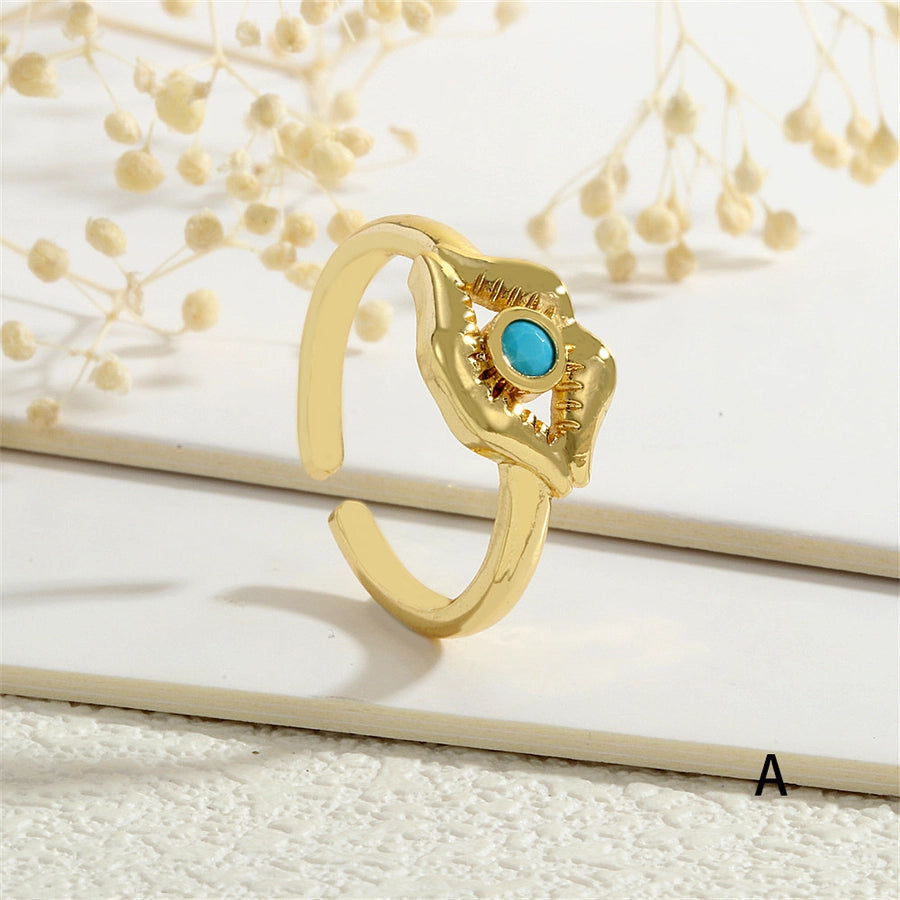 Copper Inlay Lips Devil's Eye Zircon Open Rings