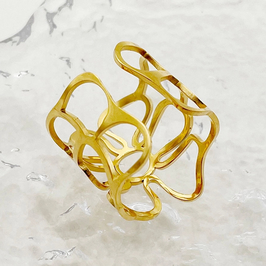 Jewelry Sweet Simple Style Korean Style Waves Flower 304 Stainless Steel Natural Stone 14K Gold Plated Enamel Inlay Open Rings