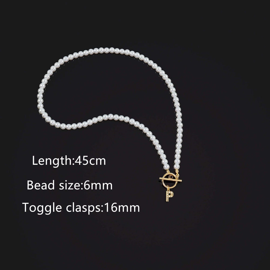 304 Stainless Steel Artificial Pearl Copper Letter Pendant Necklace