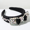 Women's Elegant Luxurious Queen Bow Knot Alloy Cloth Inlay Glass Hair Band