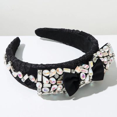 Women's Elegant Luxurious Queen Bow Knot Alloy Cloth Inlay Glass Hair Band