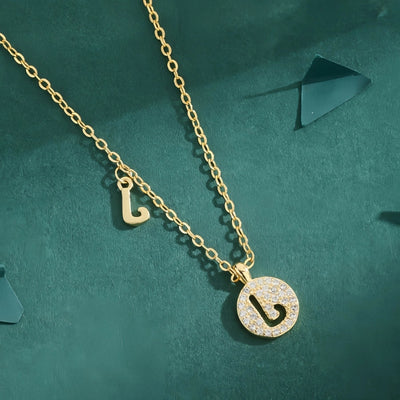 Copper 18K Gold Plated Inlay Letter Zircon Pendant Necklace