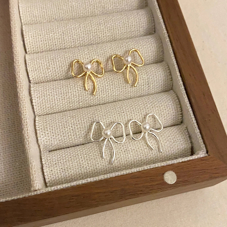 1 Pair Casual Simple Style Streetwear Bow Knot Plating Copper Ear Studs