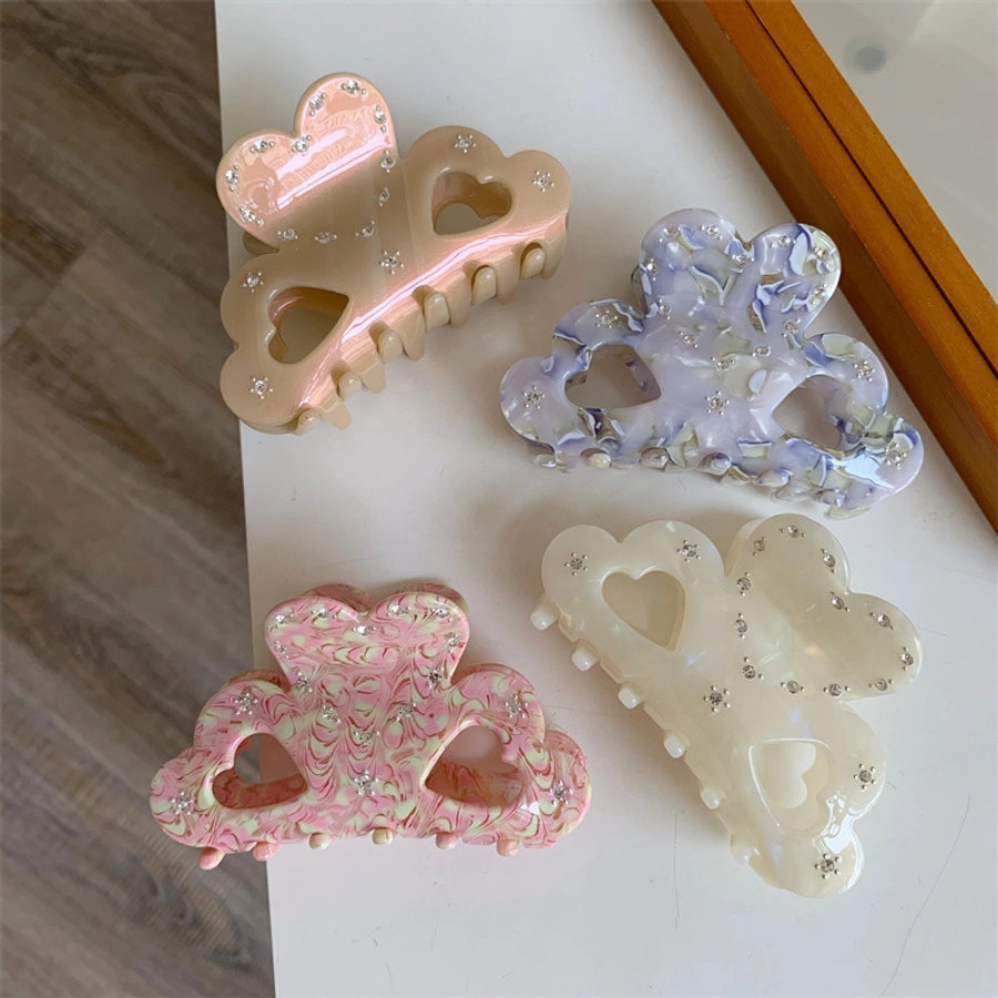 Women's Sweet Heart Shape Acetic acid sheets Hollow Out Inlay Rhinestones Hair Claws