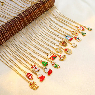Jewelry Cute Christmas Hat Christmas Tree Christmas Socks Titanium Steel 18K Gold Plated Plating Pendant Necklace