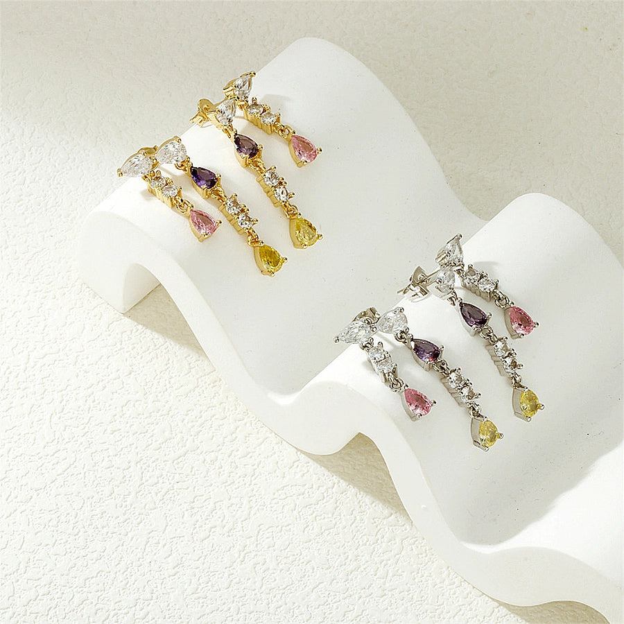 1 Pair IG Style Streetwear Commute Water Droplets Inlay Copper Zircon 18K Gold Plated Drop Earrings