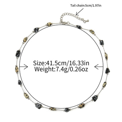 Copper cable chain Inlay Irregular Spotted stone Snowflake Obsidian Necklace