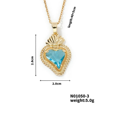 304 Stainless Steel Copper K Gold Plated Three-dimensional Inlay Heart Shape Strawberry Glass Pendant Necklace