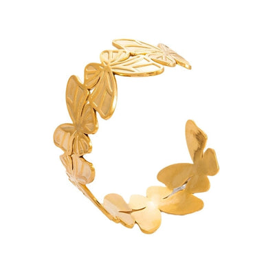Casual Retro Leaves Flower 304 Stainless Steel Cuff Bracelets In Bulk