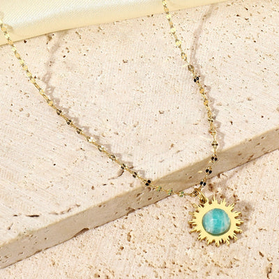 Jewelry Retro French Style Geometric Titanium Steel Natural Stone 14K Gold Plated Plating Pendant Necklace