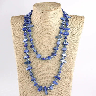 Bohemian Geometric Glass Shell Beaded Chain Necklace In Bulk