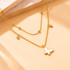 Jewelry Sweet IG Style Butterfly 304 Stainless Steel Shell Zircon Inlay Double Layer Necklaces