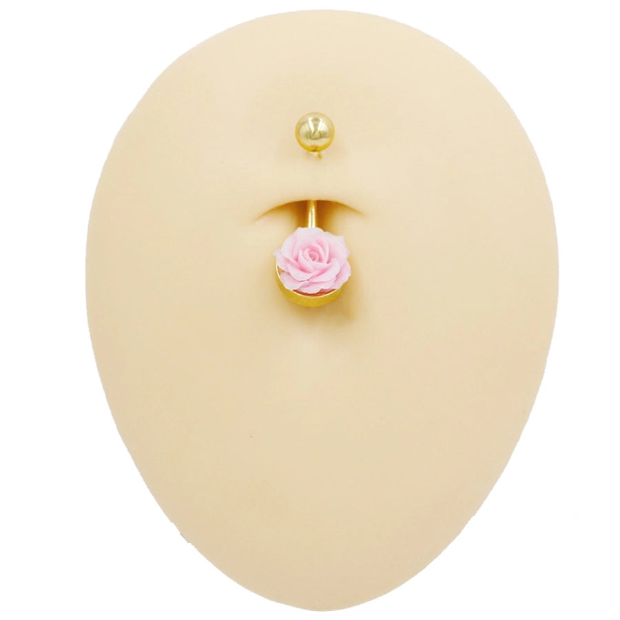 1 Piece Belly Rings Punk Simple Style Artistic Maple Leaf Rose 316 Stainless Steel  Alloy Epoxy Acrylic Rhinestones 18K Gold Plated