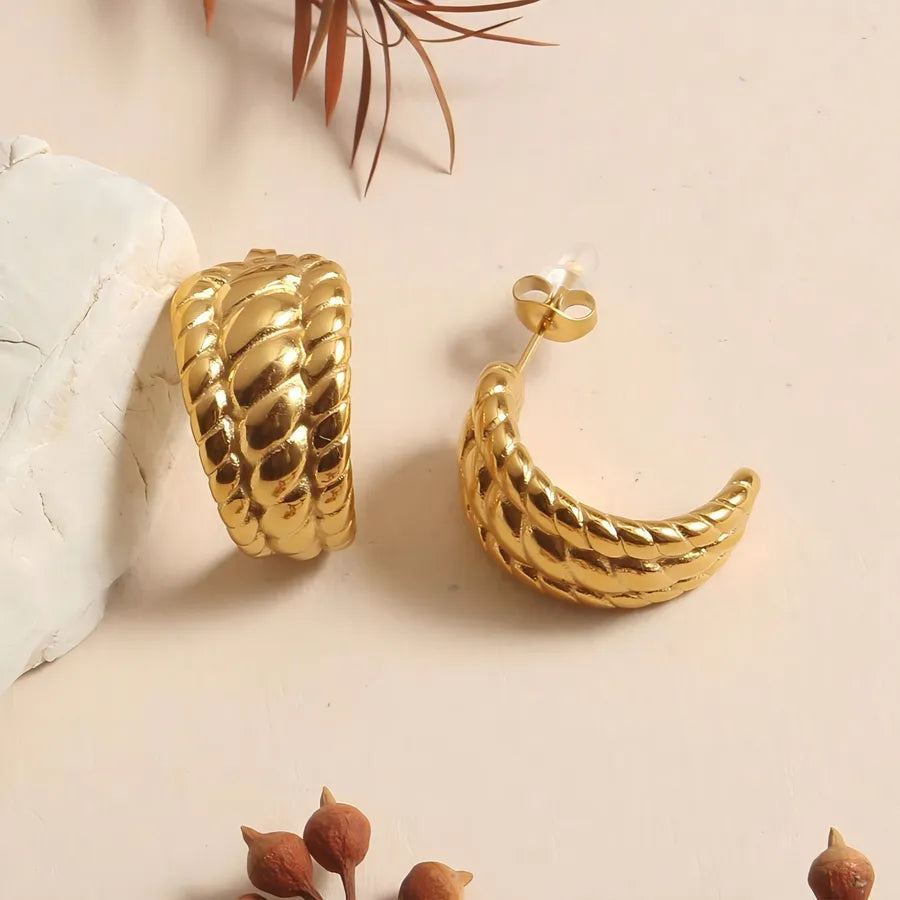 1 Pair Vintage Style French Style C Shape 304 Stainless Steel 18K Gold Plated Ear Studs