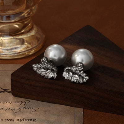 1 Pair Glam Luxurious French Style Flower Inlay Copper Freshwater Pearl Zircon 18K Gold Plated Ear Studs