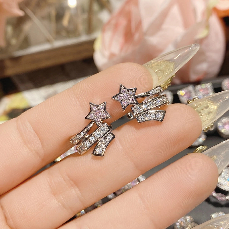 1 Pair Elegant Star Heart Shape Inlay Copper Artificial Gemstones Ear Studs