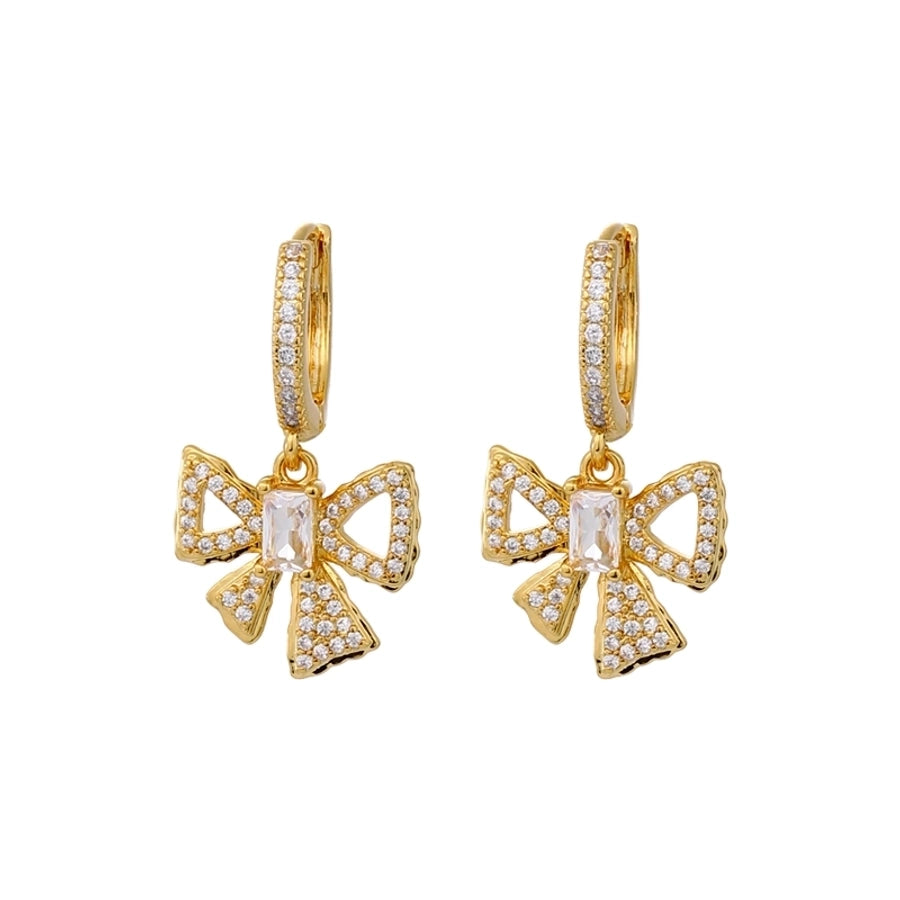 1 Pair Sweet Bow Knot Inlay Copper Zircon Drop Earrings