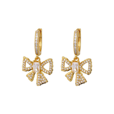 1 Pair Sweet Bow Knot Inlay Copper Zircon Drop Earrings