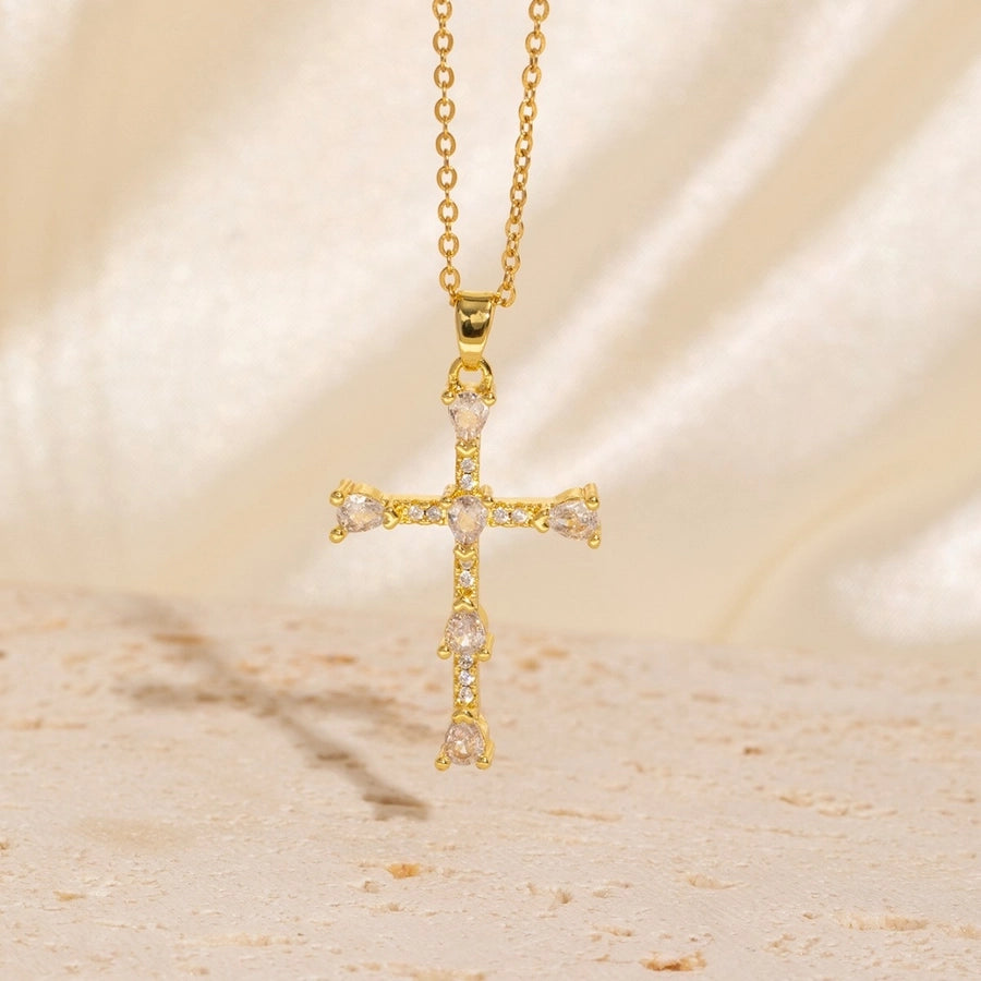 Copper Plating Cross Zircon Pendant Necklace