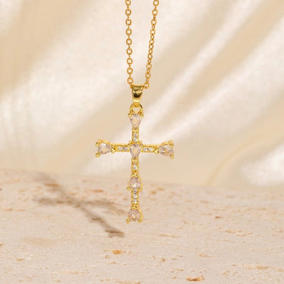 Copper Plating Cross Zircon Pendant Necklace