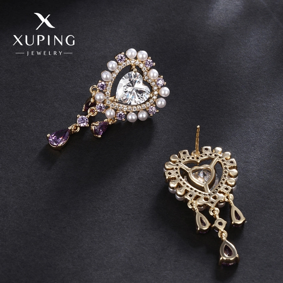 1 Pair Luxurious Sweet Heart Shape Plating Copper Artificial Gemstones 18K Gold Plated Drop Earrings