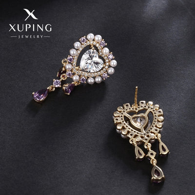 1 Pair Luxurious Sweet Heart Shape Plating Copper Artificial Gemstones 18K Gold Plated Drop Earrings