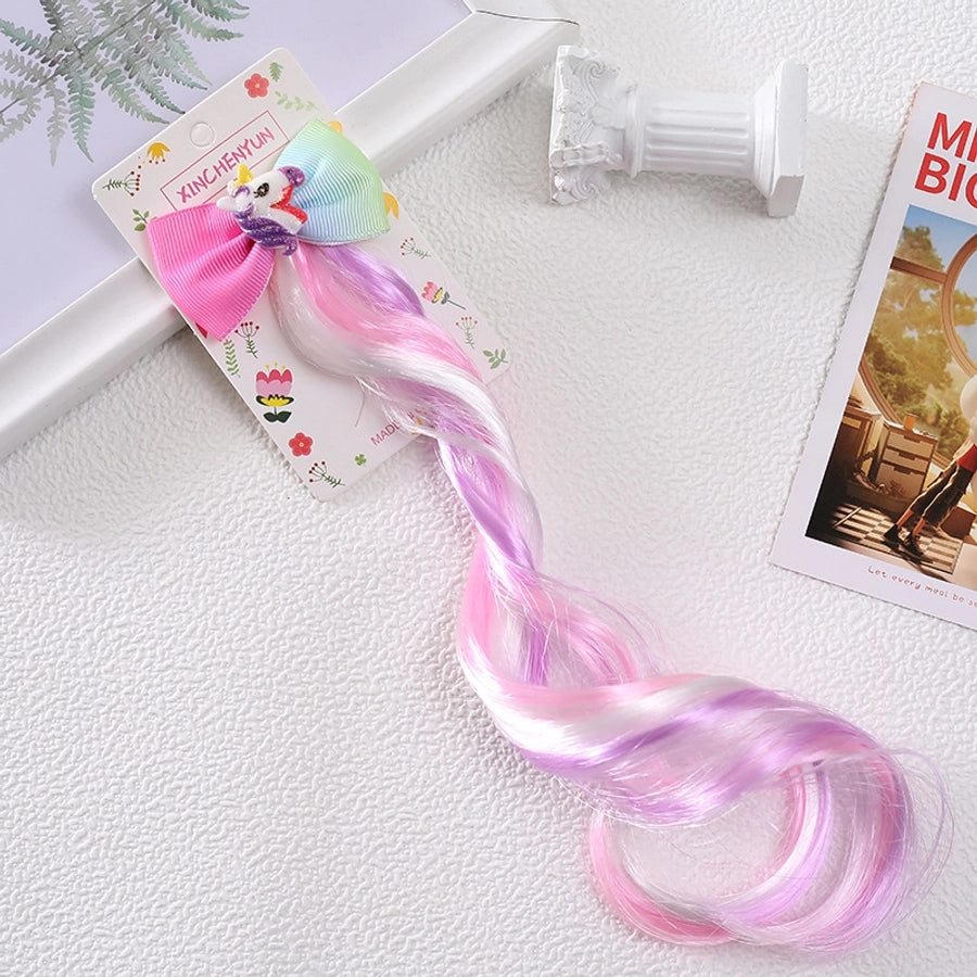 Rainbow Wig Glitter Gradient Hairpin Haircord Hairband Children's Wig Bow Wig Hairpin