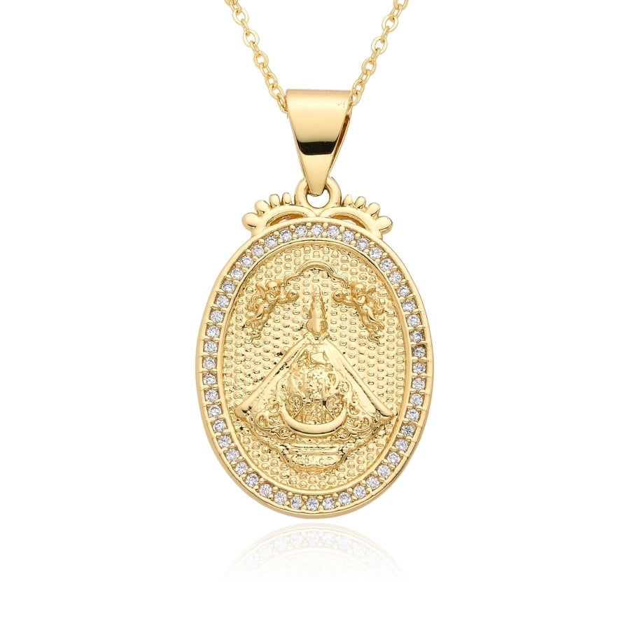 Copper Inlay Human Virgin Mary Zircon Pendant Necklace