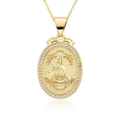 Copper Inlay Human Virgin Mary Zircon Pendant Necklace
