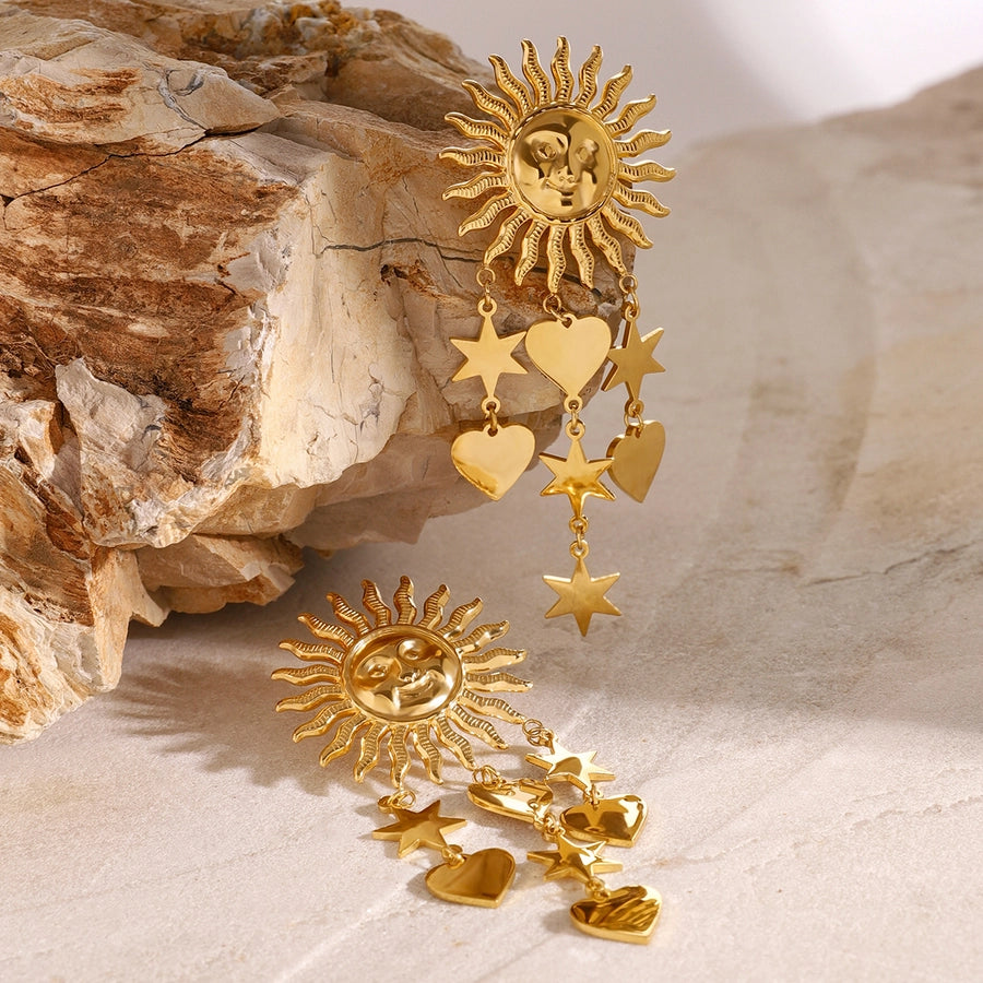 1 Pair Simple Style Classic Style Pentagram Sun Moon 304 Stainless Steel Drop Earrings