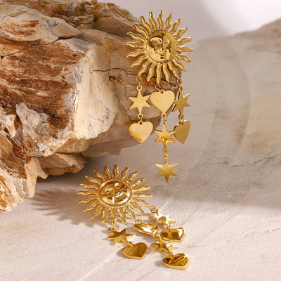 1 Pair Simple Style Classic Style Pentagram Sun Moon 304 Stainless Steel Drop Earrings