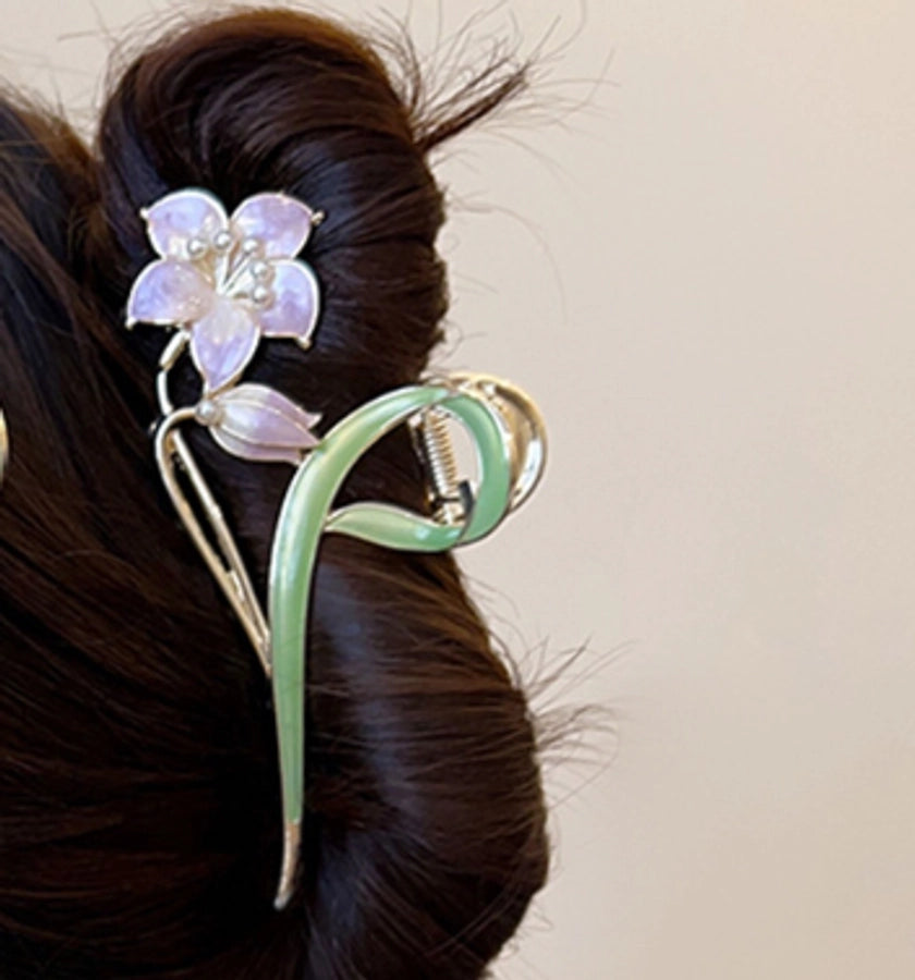 sweet flower alloy plating inlay artificial pearls hair claws