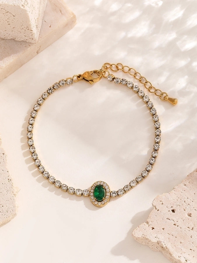 Elegant Lady Streetwear Oval Heart Shape Titanium Steel 18K Gold Plated Artificial Crystal Bracelets In Bulk