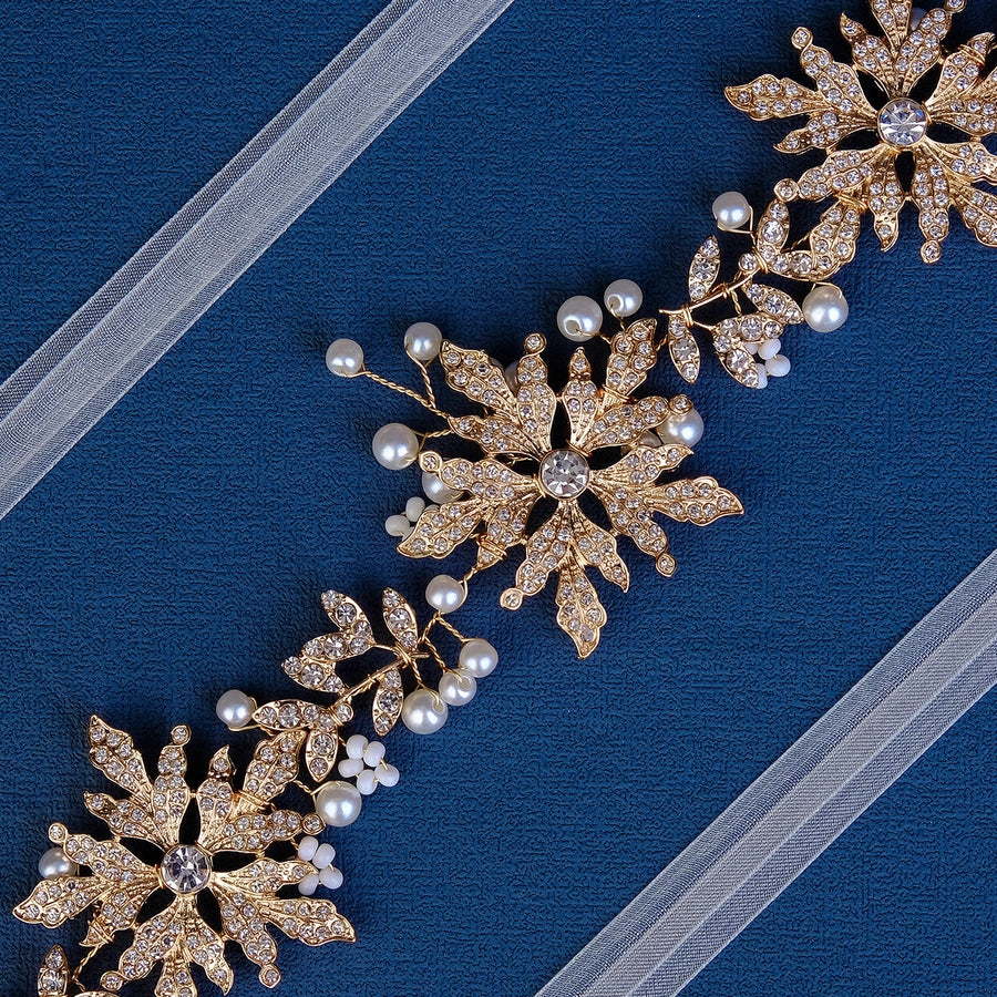 retro flower alloy pearl inlay rhinestones hair band