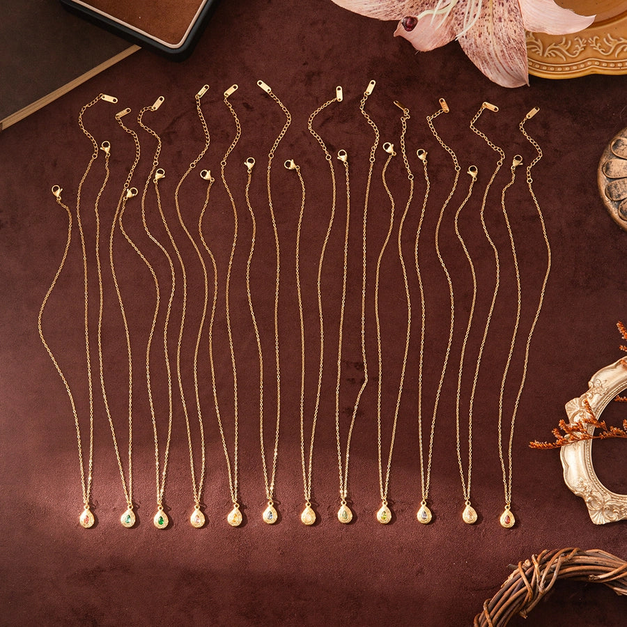 Jewelry Casual Simple Style Water Droplets 201 Stainless Steel 304 Stainless Steel Zircon 18K Gold Plated Pendant Necklace