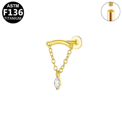 1 Piece Lip Rings Elegant Simple Style Artistic Geometric Pure Titanium Titanium Alloy Zircon 14K Gold Plated Silver Plated Lip Rings Ear Cartilage Rings & Studs