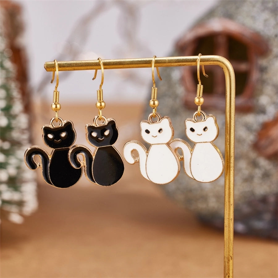 1 Pair Halloween Cute Cat Enamel 304 Stainless Steel 18K Gold Plated Drop Earrings