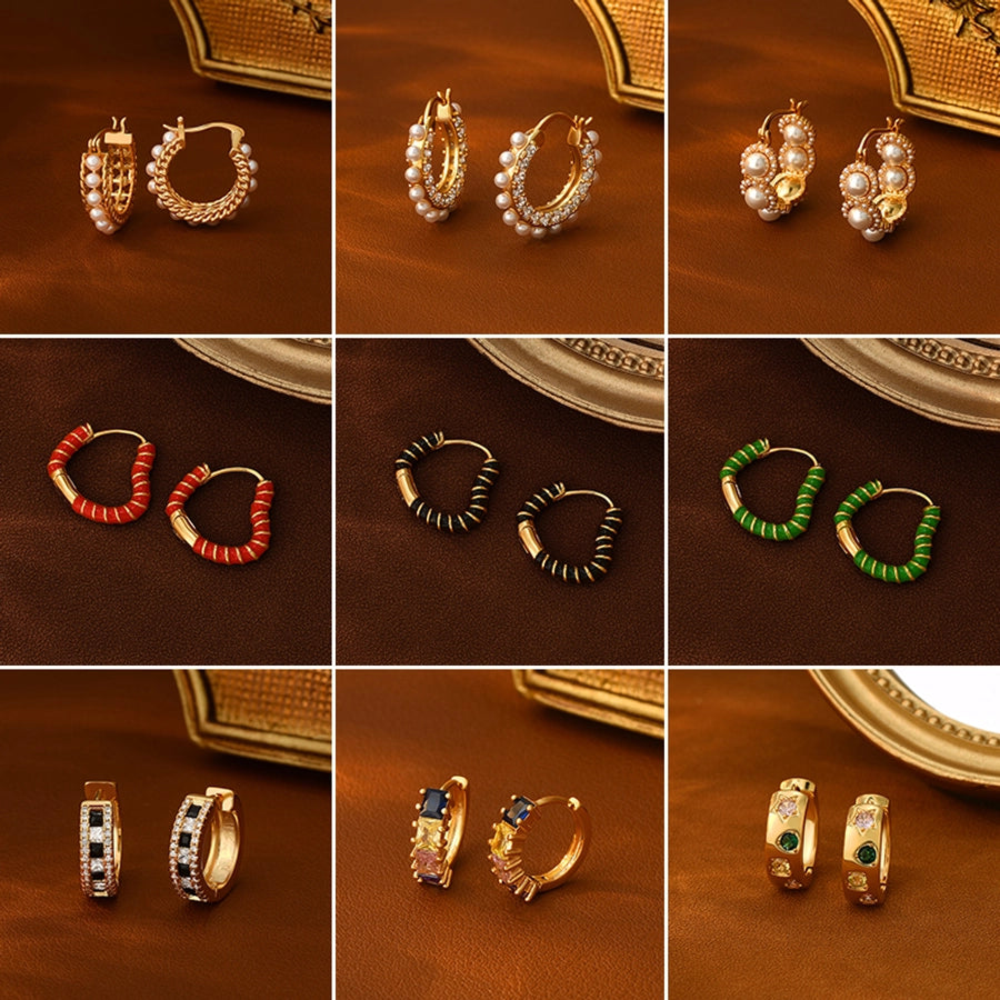 1 Pair Elegant Classical Sweet Circle Inlay Copper Freshwater Pearl Zircon 18K Gold Plated Earrings